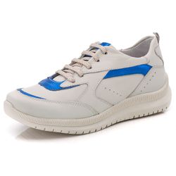 Tênis Casual Feminino de Couro Legitimo Gelo Marin... - Felice Calçados