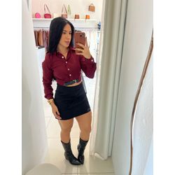 BLUSA CROPPED MANGA LONGA COM CINTO - VINHO - 0001... - Feminices By Mi Silva