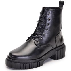 Bota Coturno Feminino Ferrile em Couro Preto Trato... - Ferrile