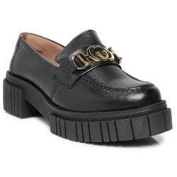 Sapato Mocassim Feminino Em Couro Preto Sola Trato... - Ferrile