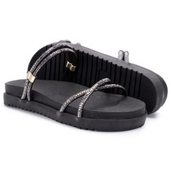 Birken Sandália Conforto Feminina Papete Strass Br... - Ferrarello