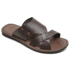 Chinelo Masculino em Couro R27 Café - R27CAFE - FG ATACADO