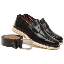 Kit Sapato Social Loafer Masculino Em Couro + Cint... - Five Days 