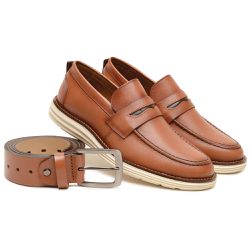 Kit Sapato Social Loafer Masculino Em Couro + Cint... - Five Days 