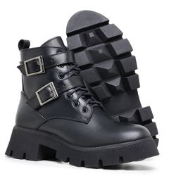 Bota Coturno Cano Médio Casual Fivela Five Days Pr... - Five Days 