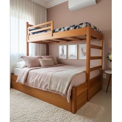 Cama de Casal Com Beliche - Madeira Maciça - Móvei... - Flavio Comercio de Moveis de Gramado Ltda