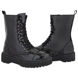 Coturno Feminino Cano Médio Crshoes Verniz Preto C... - CRSHOES ATACADO