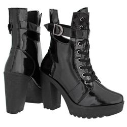 Coturno Feminino Tratorado Crshoes Verniz Preto Re... - CRSHOES ATACADO