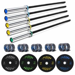 Kit 5 Barras Olímpicas Oficial Crossfit LPO + 300kg Anilhas Bumper + 5 Pares Presilhas Flexbe Fitnes... - Flexbe Fitness