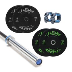 Kit com 1 Barra Masculina com as presilhas + 2 anilhas de 5kg + 2 anilhas de 10kg Flexbe Fitness - Flexbe Fitness