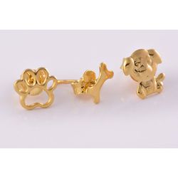 Trio Brinco De Cachorros Folheado Em Ouro 18k - TR... - Floratta Joias