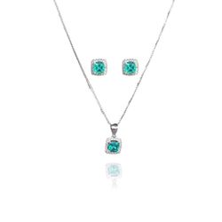 Conjunto Quadrado com Zircônia Azul Tiffany em Pra... - Floratta Joias