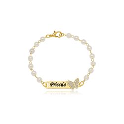 Pulseira Personalizada Com Perola e Nome Folheado ... - Floratta Joias