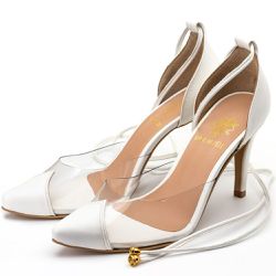 Sapato Feminino Scarpin com Vinil 1719 Napa Branca - Flor da Pele Calçados Femininos