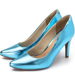 Sapato Feminino Scarpin 1720 Napa Metalizada Azul ... - Flor da Pele Calçados Femininos