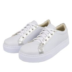 Tênis Feminino Casual de Amarrar 088 Napa Branco/Metal