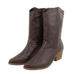 Bota Feminina Texana Western Cano Médio Lizard Marrom 23010 