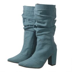 Bota Feminina Slouchy Salto Grosso 1814 Tecido Jea... - Flor da Pele Calçados Femininos