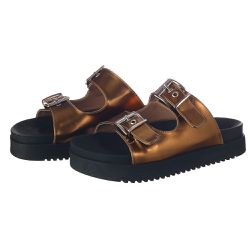 Sandalia Feminina Birken Papete Napa Preta com Our... - Flor da Pele Calçados Femininos