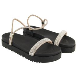 Sandália Papete Flatform Feminina Brilho Com Tiras... - Flor da Pele Calçados Femininos