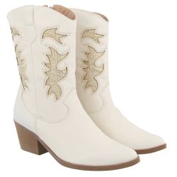 Bota Feminina Western com Bordado 23143 Napa Off W... - Flor da Pele Calçados Femininos