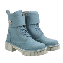 Bota Coturno Feminino com Strass 23103 Tecido Jean... - Flor da Pele Calçados Femininos