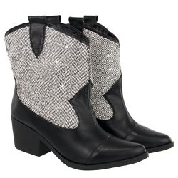 Bota Feminina Western Cano Curto com Strass Napa P... - Flor da Pele Calçados Femininos