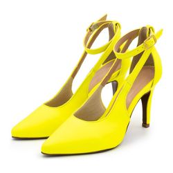 Sapato Feminino Scarpin Vazado 1752 Napa Amarela N... - Flor da Pele Calçados Femininos