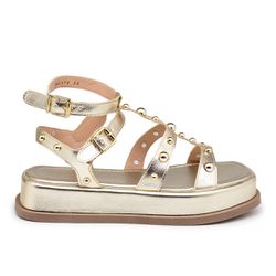 Sandália Flatform Papete Feminina 183070 Napa Ouro... - Flor da Pele Calçados Femininos