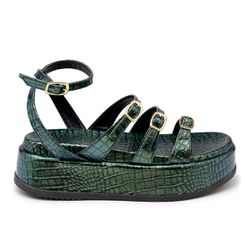 Sandália Papete Flatform Croco Electra Army Tiras ... - Flor da Pele Calçados Femininos