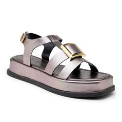 Sandália Feminina Flatform 23430 Prata Velho - Flor da Pele Calçados Femininos