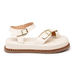 Sandália Flatform Feminina Papete Tira Fivela 23411 Off White