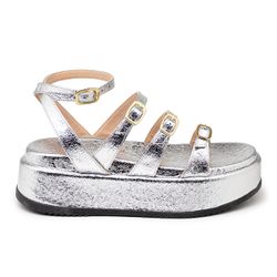 Sandália Papete Flatform Napa Essense Prata Tiras ... - Flor da Pele Calçados Femininos
