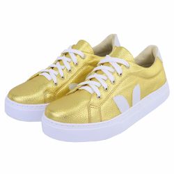 Tênis Feminino Casual de Amarrar 087 Napa Lizard Ouro