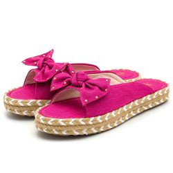 Sandália Rasteira Flat Com Detalhe em Sisal Rosa P... - Flor da Pele Calçados Femininos