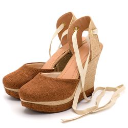 Sandália Feminina Salto Anabela Juta 3022 Linho Ca... - Flor da Pele Calçados Femininos