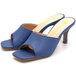 Tamanco Feminino Salto Médio e Fino 5011 Napa Azul... - Flor da Pele Calçados Femininos