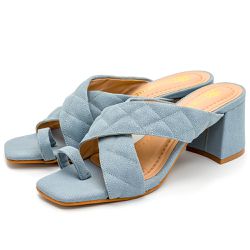 Sandália Bico Quadrado Azul Serenity Cintilante - Flor da Pele Calçados Femininos