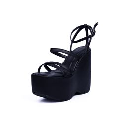Sandália Feminina Anabela Com Tiras 182158 Napa Pr... - Flor da Pele Calçados Femininos