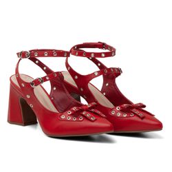 Sandália Scarpin Feminino Salto Grosso Em Napa Vermelho 183210