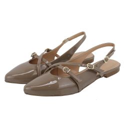 Sapatilha Slingback Rasteira Feminina 184101 Verniz Taupe