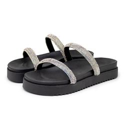 Papete Feminina Flatform Com Tiras De Strass 19905... - Flor da Pele Calçados Femininos