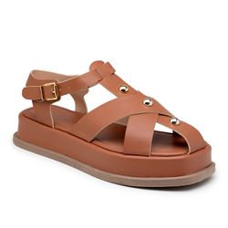 Sandália Flatform Feminina Tiras 23401 Caramelo - Flor da Pele Calçados Femininos