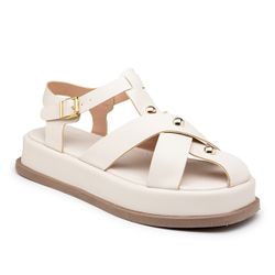 Sandália Flatform Feminina Tiras 23401 Off White - Flor da Pele Calçados Femininos