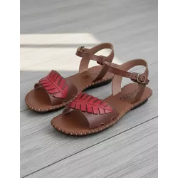 Sandália Rasteira em Couro Conhaque Goiaba - Flor de Couro | Sandálias e Botas Femininas