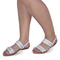 Sandália Rasteira em Couro Branco Strass - Flor de Couro | Sandálias e Botas Femininas