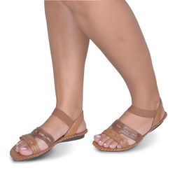Sandália Rasteira em Couro Whisky Conhaque - Flor de Couro | Sandálias e Botas Femininas