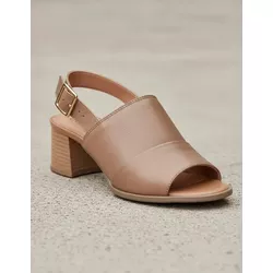 Sandália de Salto em Couro Conhaque - Flor de Couro | Sandálias e Botas Femininas