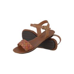 Sandália Rasteira em Couro Whisky Laranja Goiaba - Flor de Couro | Sandálias e Botas Femininas