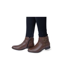 Bota Cano Curto Ziper Lateral em Couro Tamarindo - Flor de Couro | Sandálias e Botas Femininas